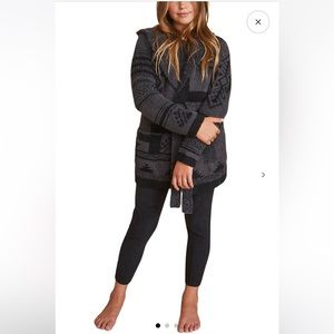 NWT Barefoot Dreams Girls Cozychic Sweater patchwork cardigan carbon/black